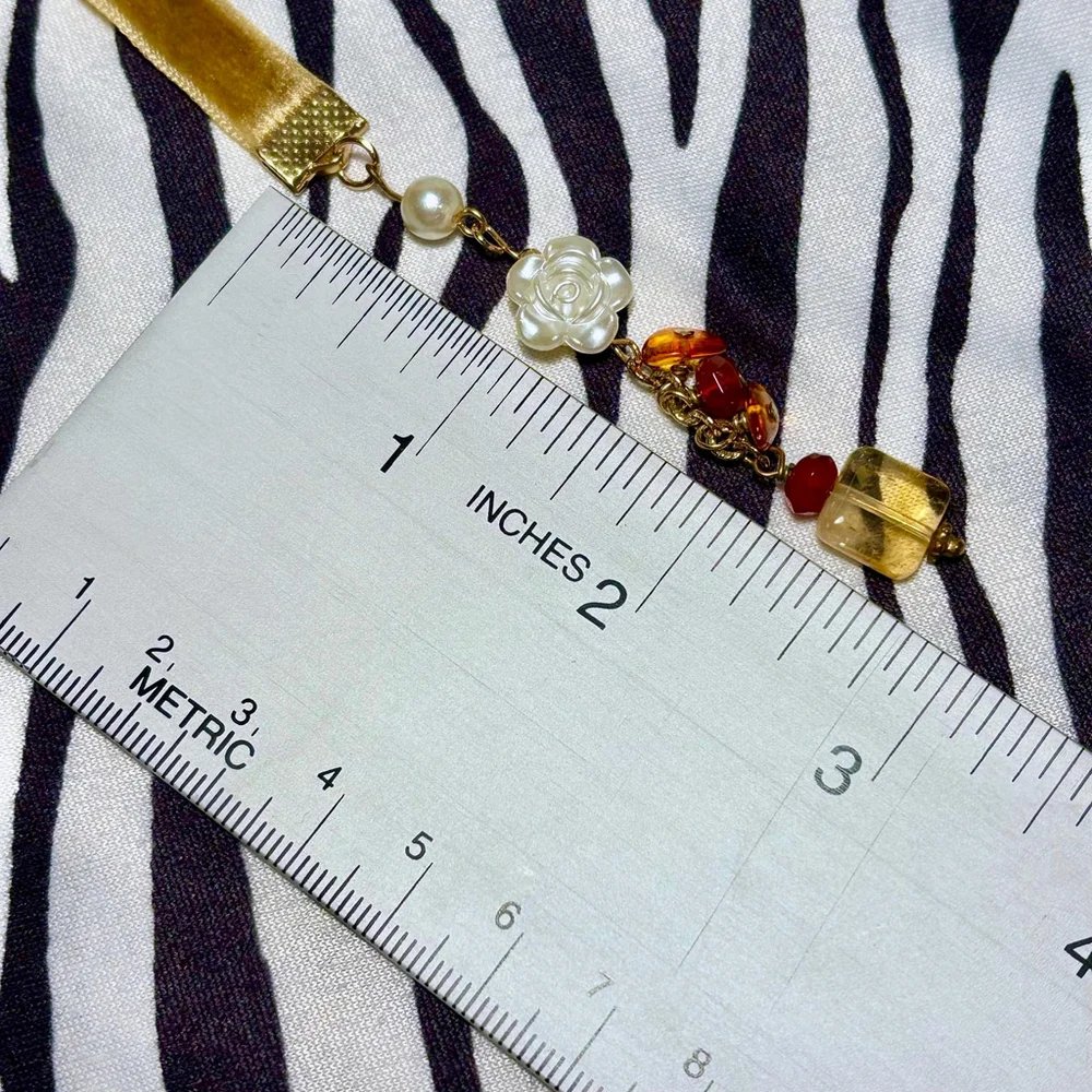 Handmade Velvet Ribbon Beaded Bookmark with Genuine Stones